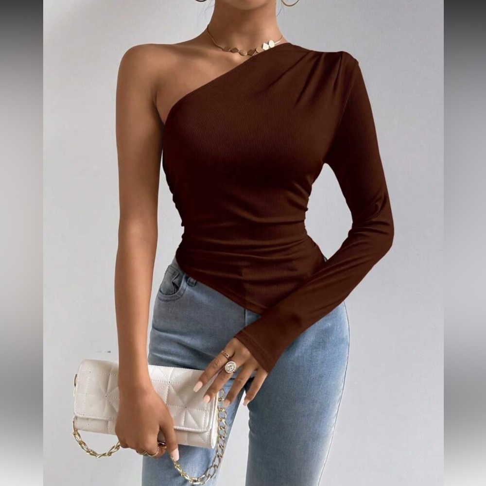 One-Shoulder Brown Top